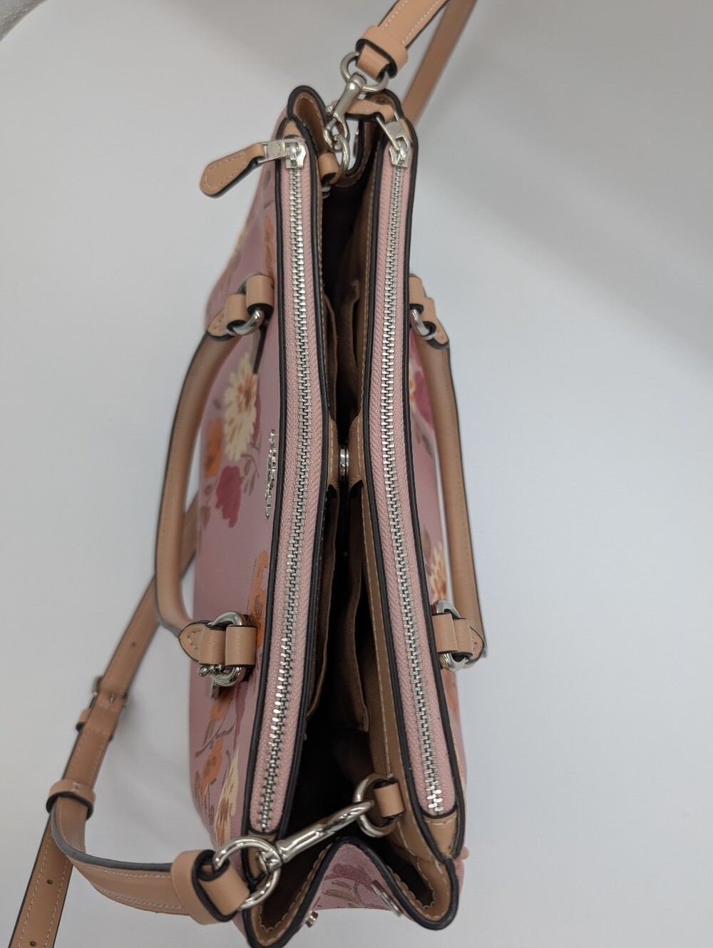 Coach Surrey Carryall Pink Peony Floral Purse Crossbody 2019 F72643 With COA - Picture 14 of 15